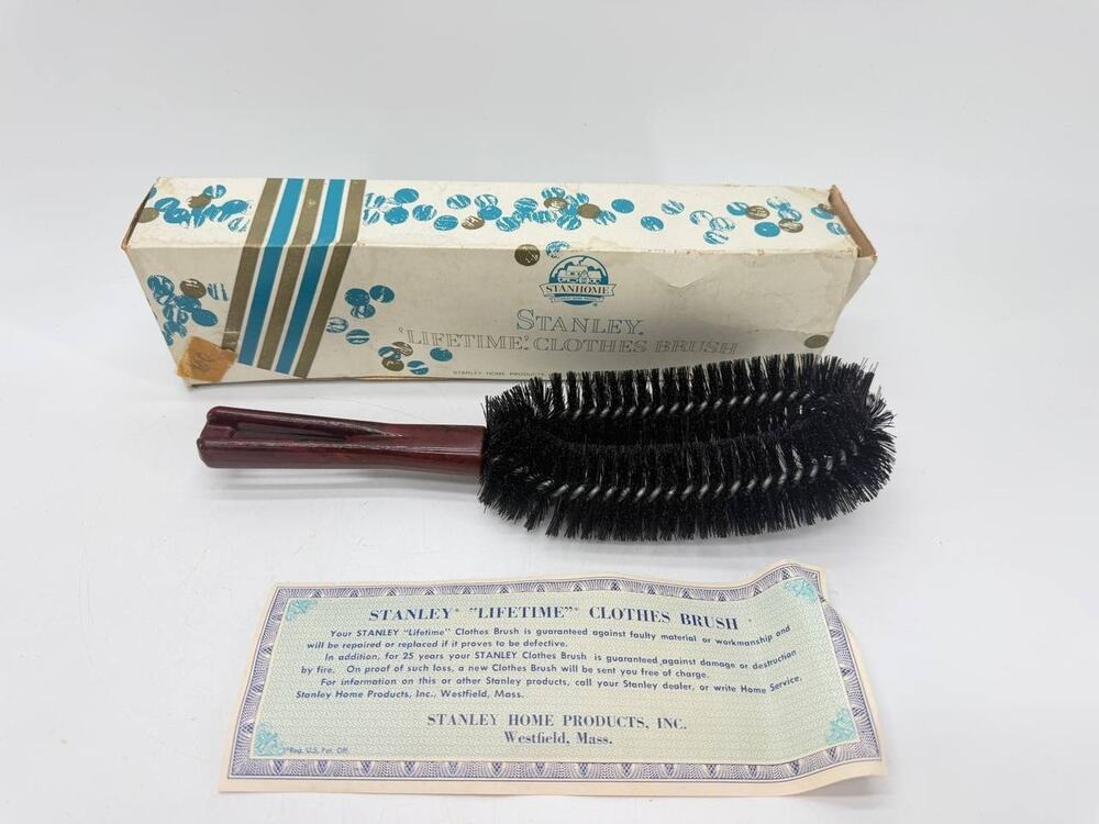 Vintage Stanley Lifetime Clothes Brush Garment Lint Remover Original Box